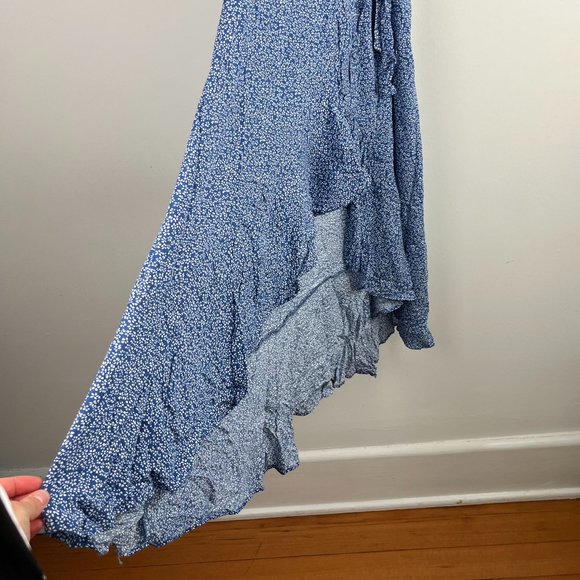 Blue Floral Midi Wrap Dress - Women’s S - Cottage Core - Picture 4 of 5